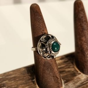 Vintage Sterling Silver Poison Ring with a Green Chrysoprase Cab